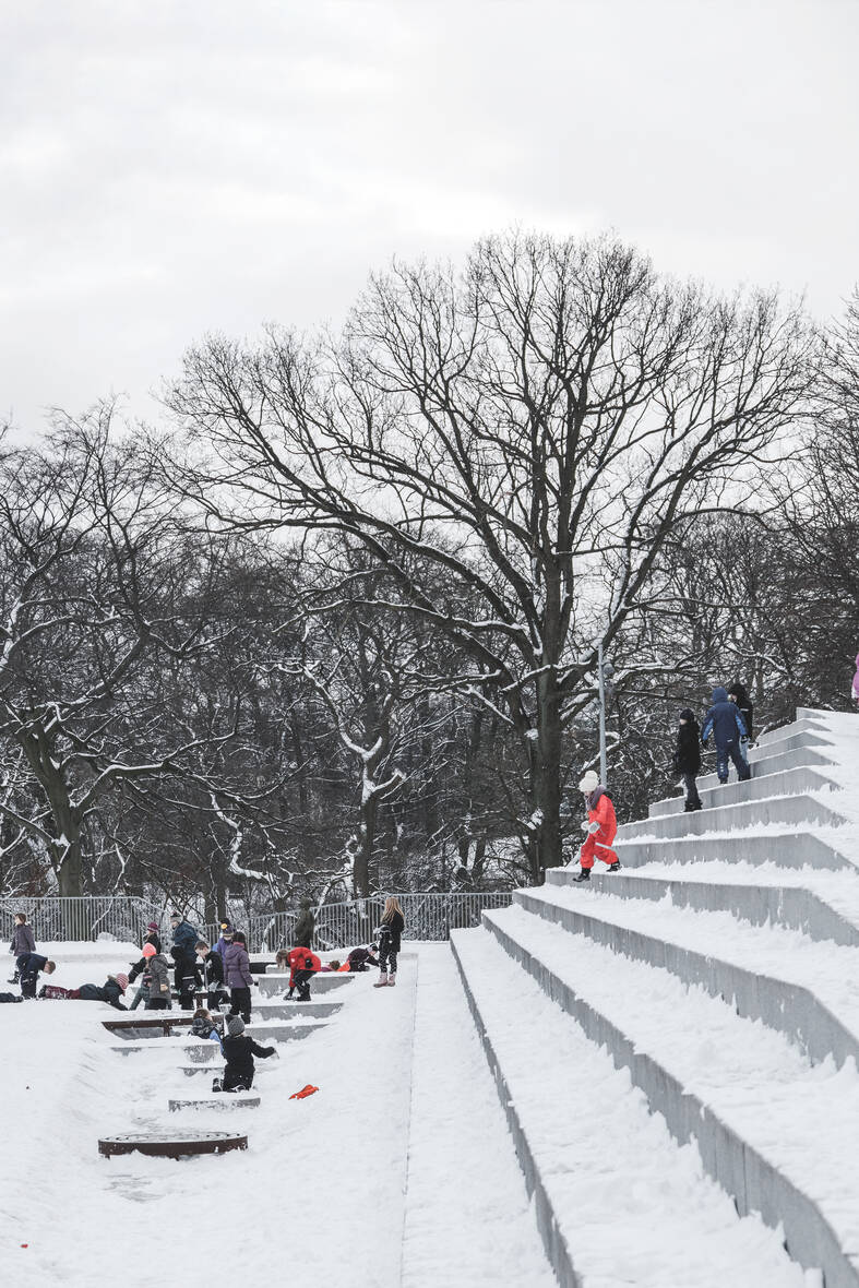 cobe israel plads exterior steps snow cobe israel plads exterior steps snow