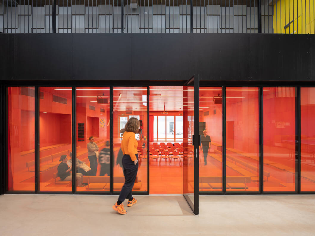 cobe roskilde festival hojskole interior red cobe roskilde festival hojskole interior red